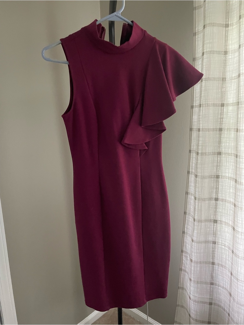 Karlie Sleeveless Burgundy Ruffle Sheath Dress - Elegant Women's Dress